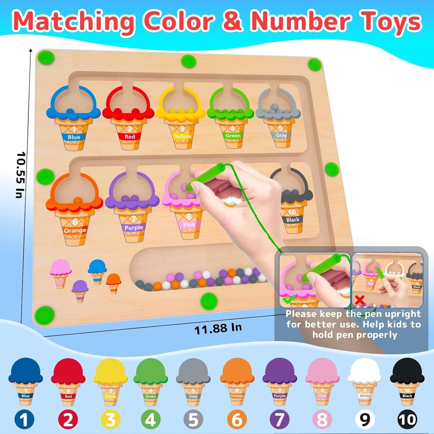 Magnetic Color and Number Maze, Montessori Wooden Magnet Puzzle Game Board fo…