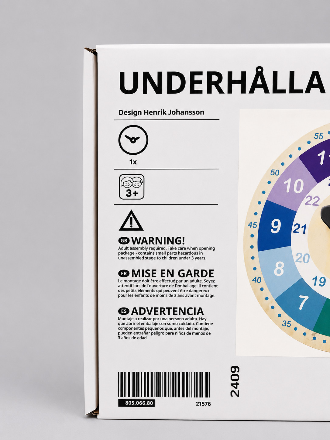IKEA UNDERHALLA Educational Wooden Clock, Multicolour, 25 cm UNDERHÅLLA NEW