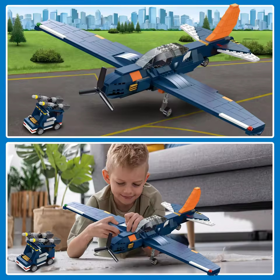 HOGOKIDS 3 in1 Fighter Jet Plane Building Sets Military Propeller Aircraft Gunsh