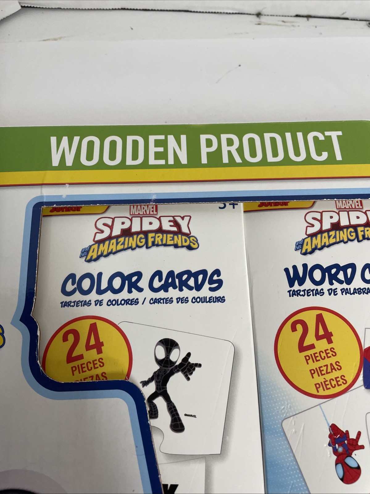 Spider-Man Disney Wooden Flashcards Set 4 Colors Numbers Words Shapes, 96 Pcs