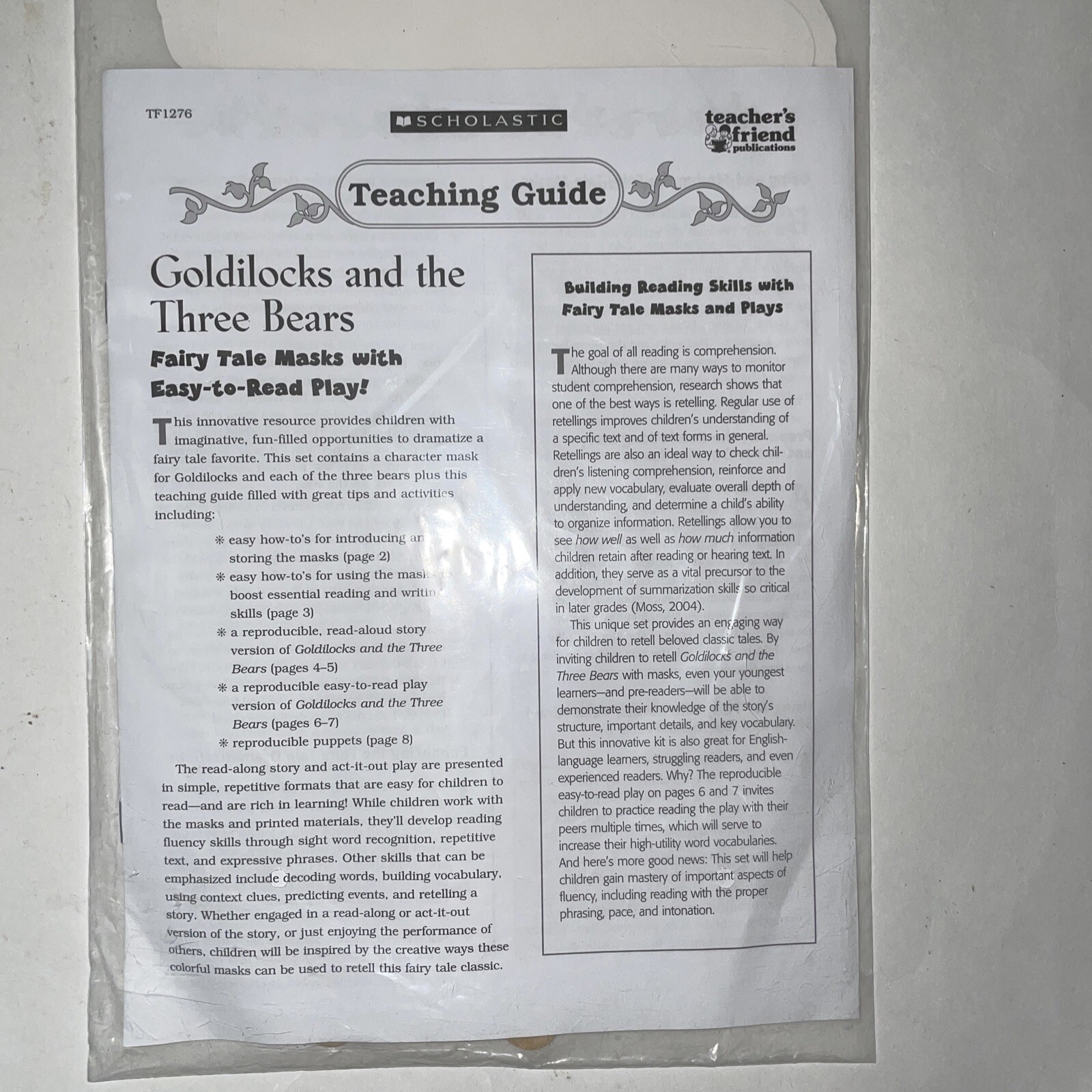 Goldilocks and the Three Bears Masks Fairy Tales Scholastics Teachers Friend #4
