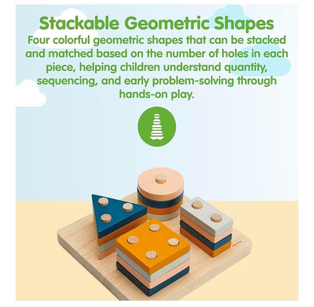 NEW PlanToys® Geometric Sorting Board Montessori Shape, Size, Color Learning Toy