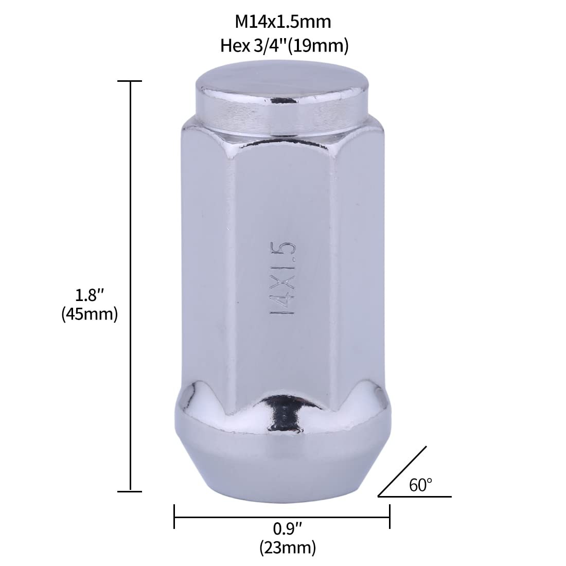 Chrome Acorn Lug Nuts M14x1.5 1.8 Inch Set 24
