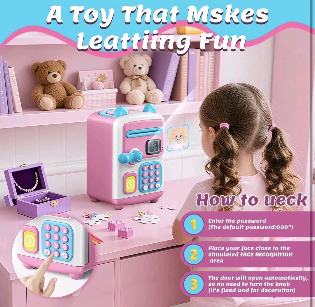 JU-YE Face Recognition Money Box NO.7013A PINK Plastic Piggy Bank-NEW