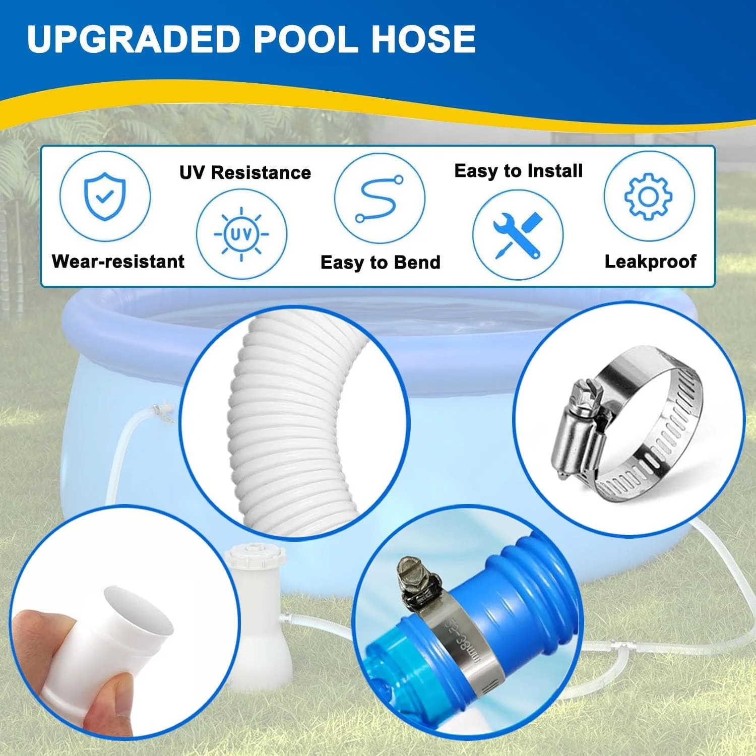 2 Pack 1.25″ x 59″ Pool Hoses for Above Ground Pools, Upgraded Pool Pump Replace