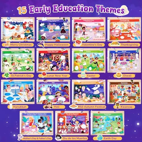 Preschool Busy Book for Toddlers 3-5, Dual-Language Learning Holidays
