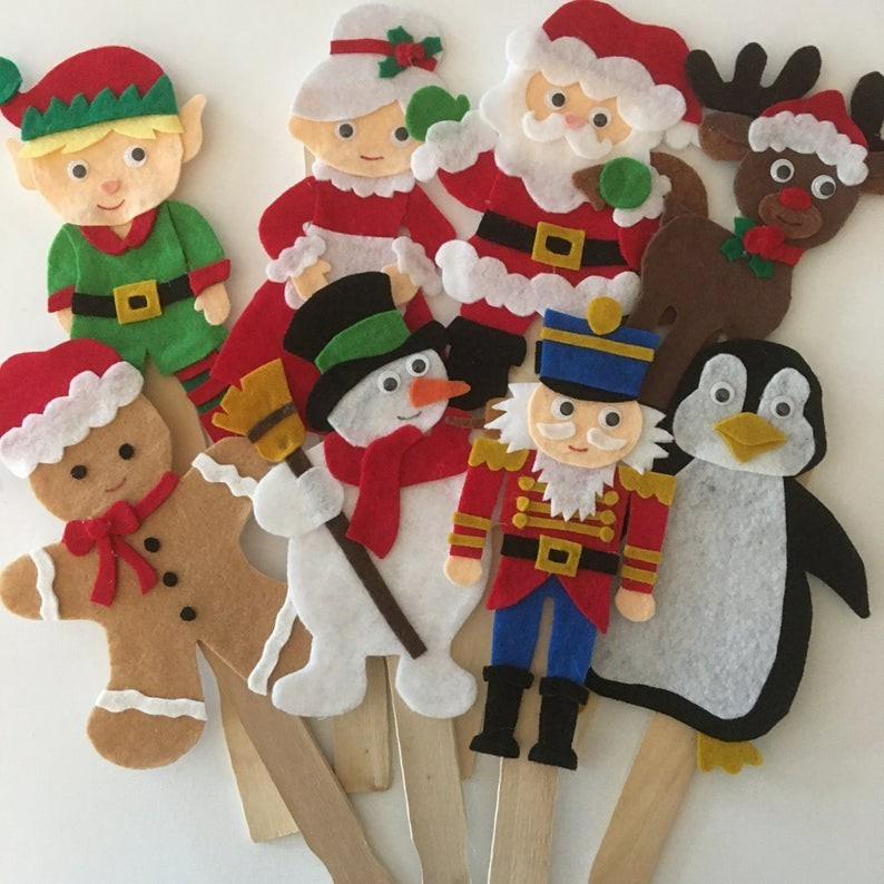 Santa and His Friends Felt Board Pieces or Paint Stick Puppets