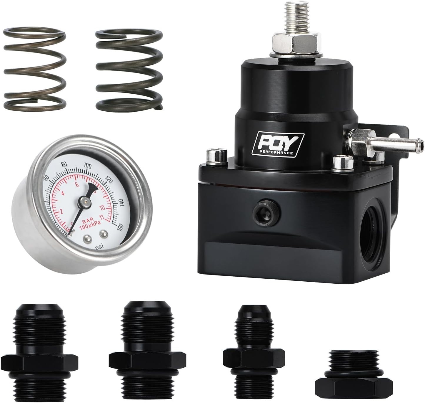 PQY Adjustable EFI Fuel Pressure Regulator Kit 3-70PSI with AN8 Feed black