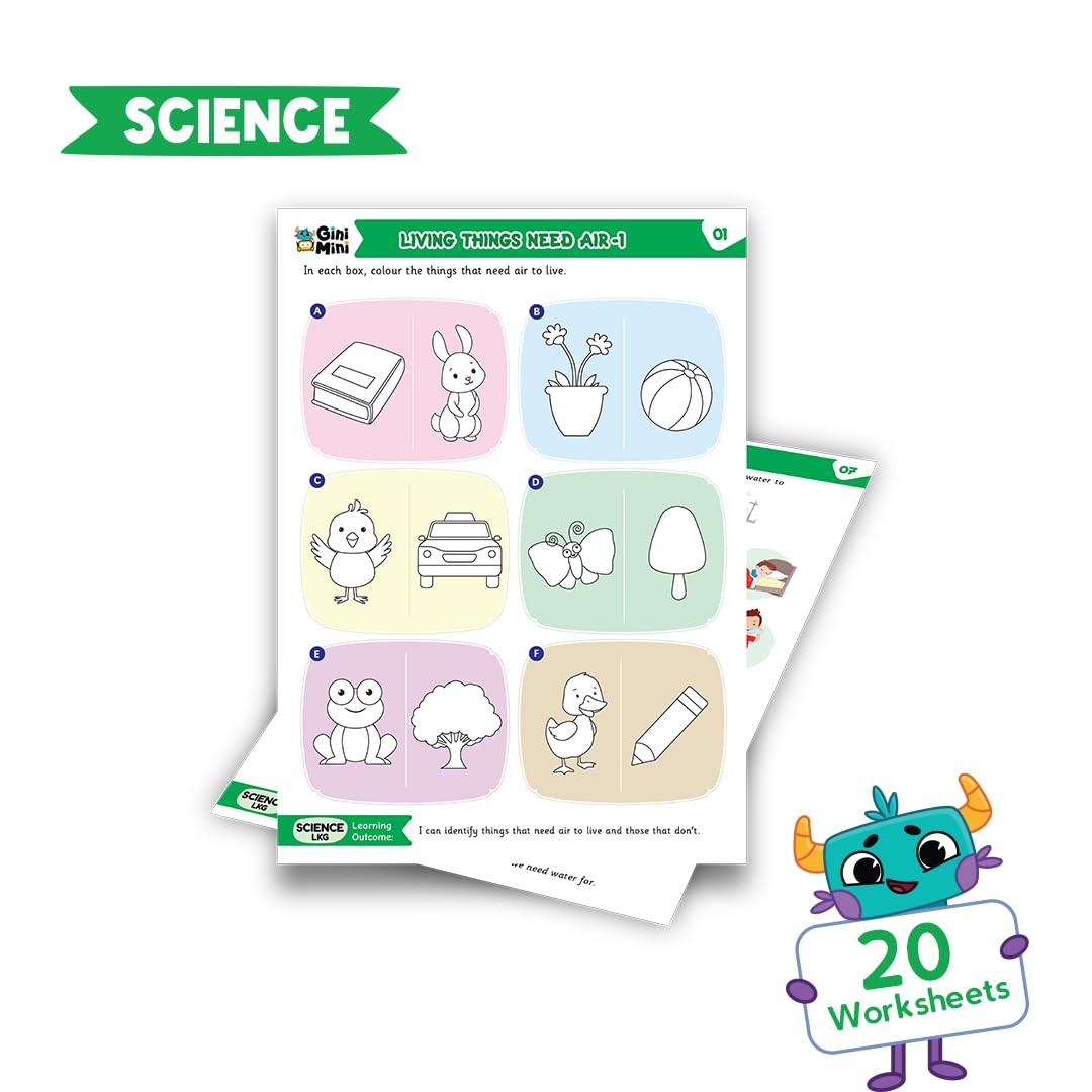 300 LKG Worksheets for Ages 3.5+ | English, Math, EVS, Science & Hindi, Index…