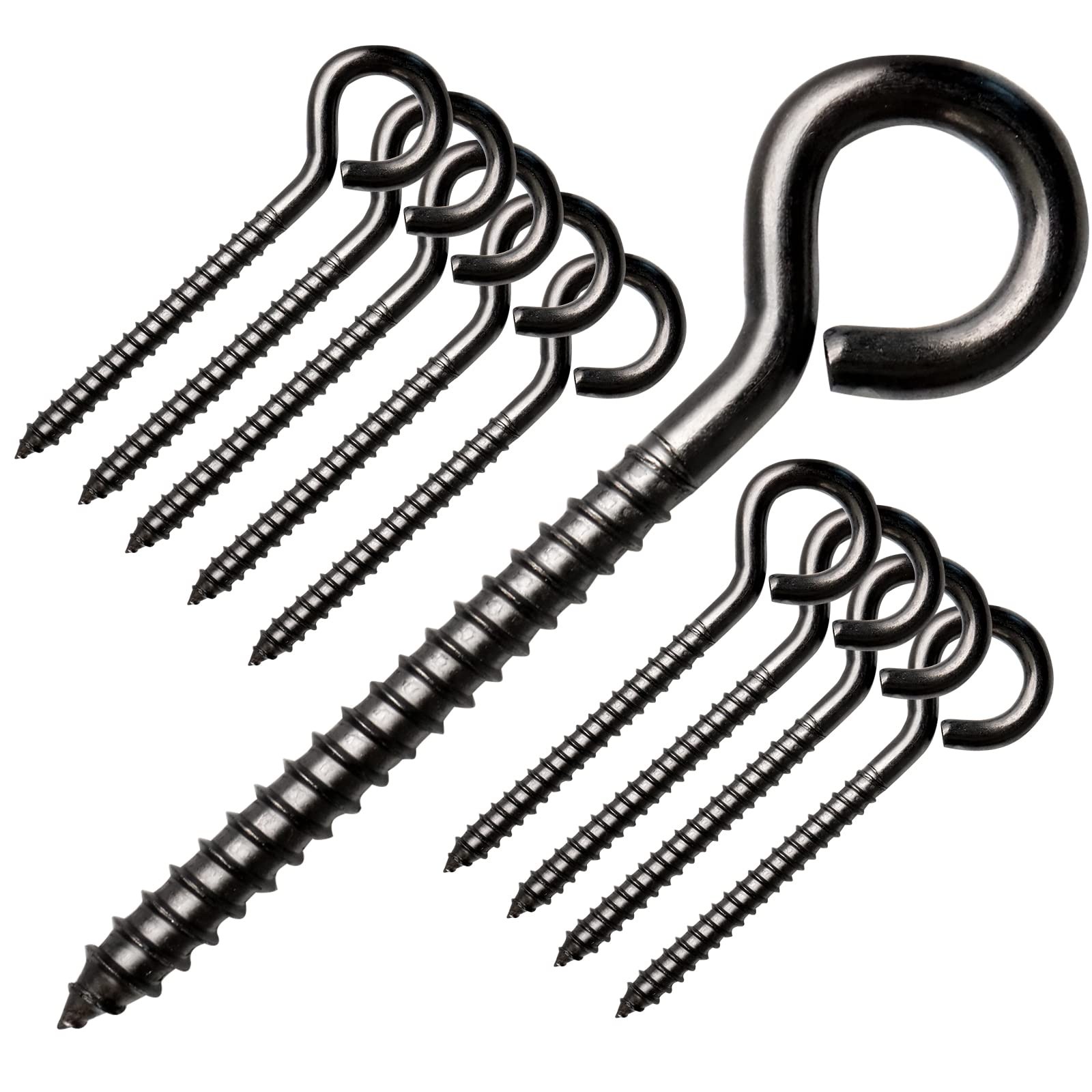 Stainless Eye Screw Hook 10 Pack M6 3.3 Inch Black