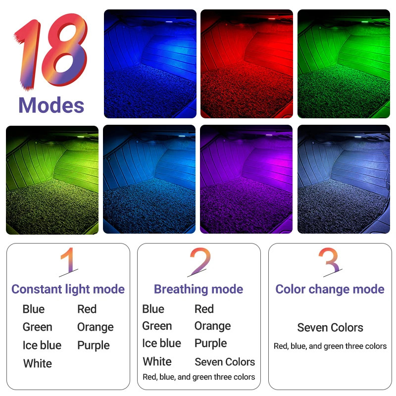 LED Footwell Lights for Audi A1 A3 A4 A5 A6 A7 A8 Q2 Q3 Q5 TT 7 Colors 18 Modes