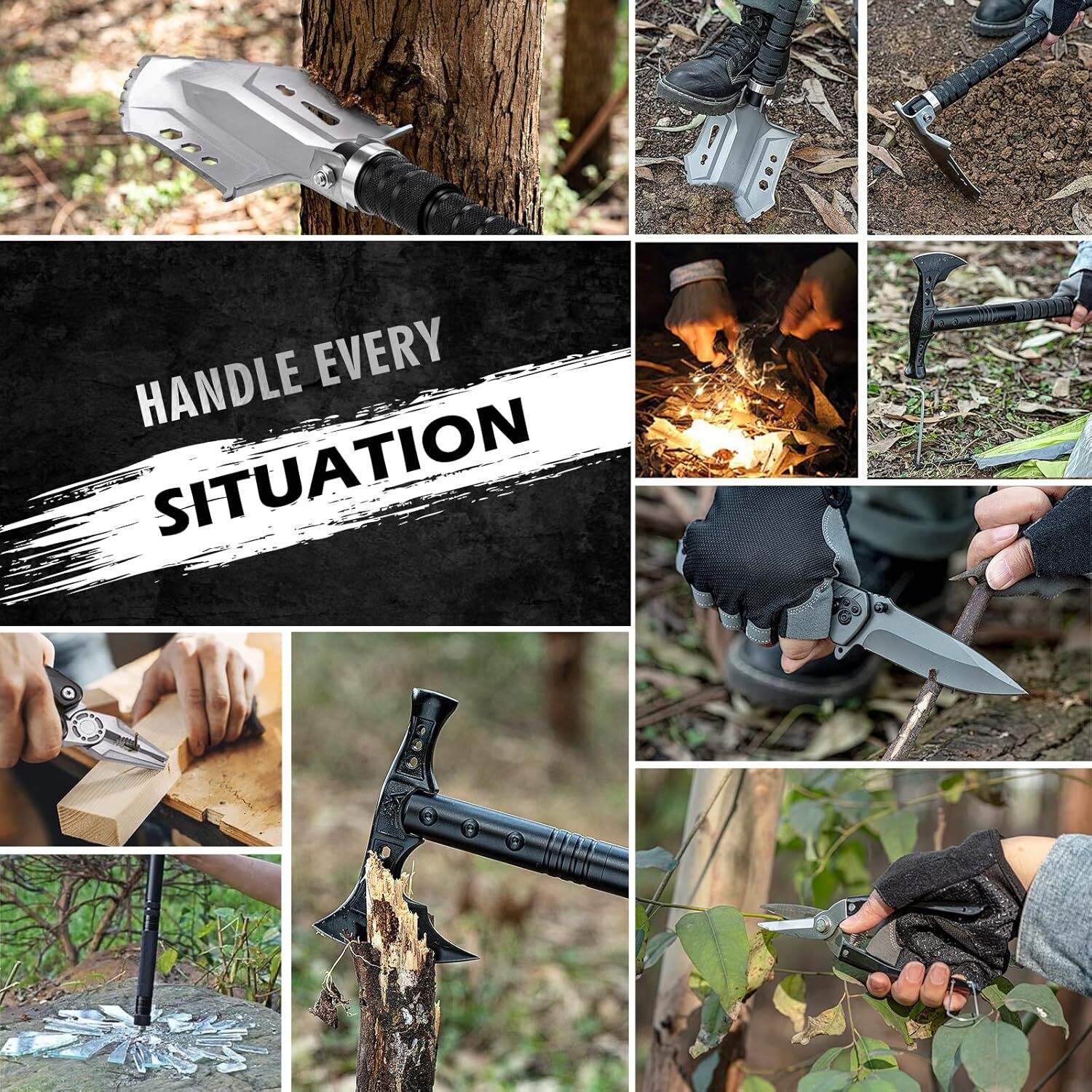 Camping Shovel Axe Outdoor Survival Shovel Set with High Carbon Steel Camping