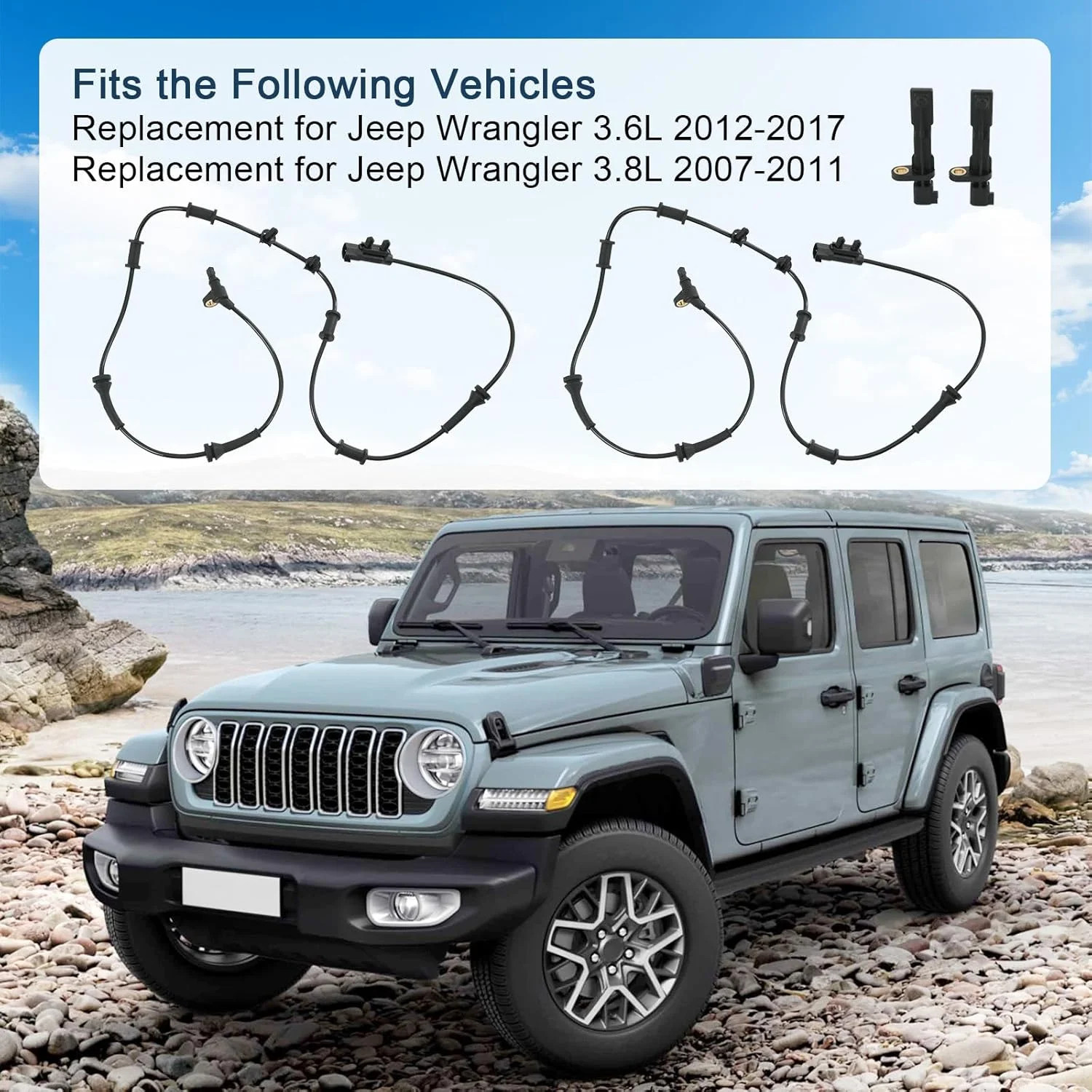 Front and Rear ABS Wheel Speed Sensor Replacement for Jeep Wrangler 3.6L 2012-20