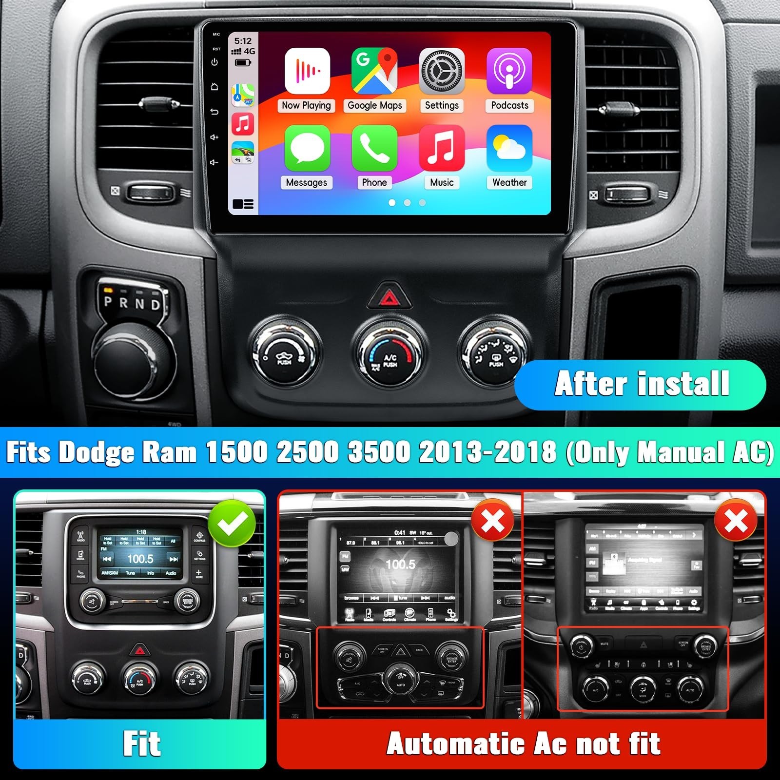 Car Radio Upgrade for Dodge RAM 1500 2500 3500 2013 2014 2015 2016 2017 2018 …