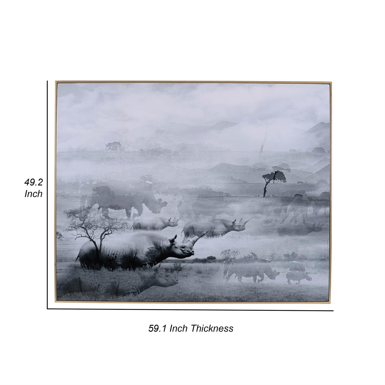 Benjara 49 x 59 Framed Wall Art-Foggy Waterscape Print-Modern Gray-White-Black