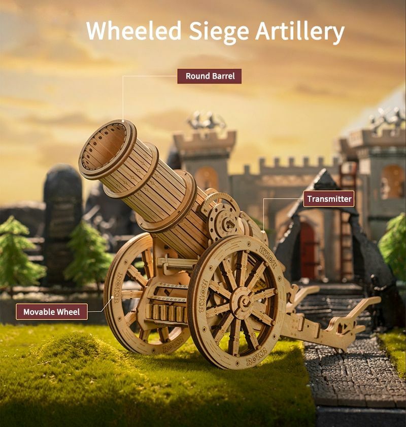 Wooden Puzzle 3D Toy Artillery Model Siege Assembly Gift DIY Game Children Xmas