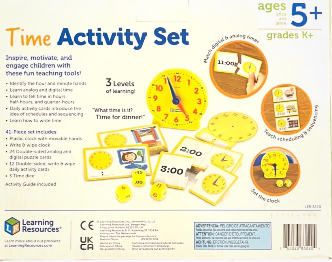 Learning Resources Time Activity Set 41 PCS, Ages 5+ Multi-Color Game NOBOX NEW