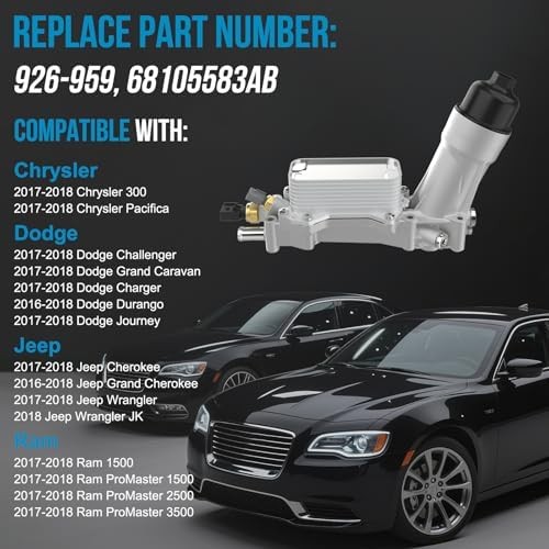 Aluminum Engine Oil Cooler, Oil Filter Housing 3.6L Adapter For 2017-2018 Chrysl