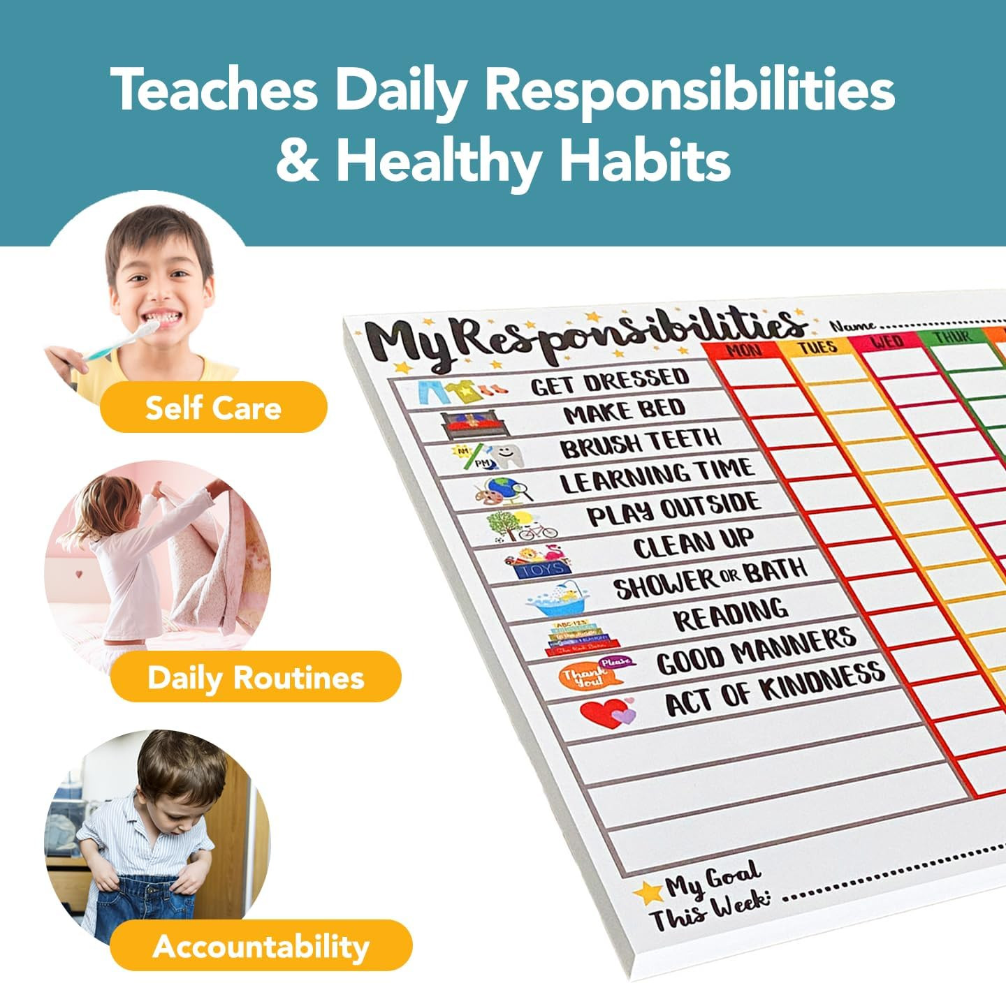 Responsibility Chart for Kids Ages 3, 4, 5, and 6 – My Responsibility Weekly Cho