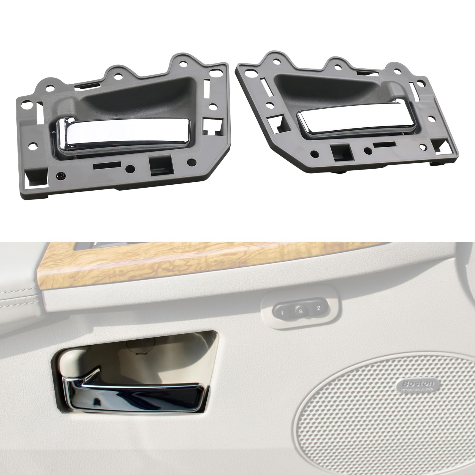 omoZone 4pcs Interior Door Handle Front/Rear Left and Right Gray with Chrome