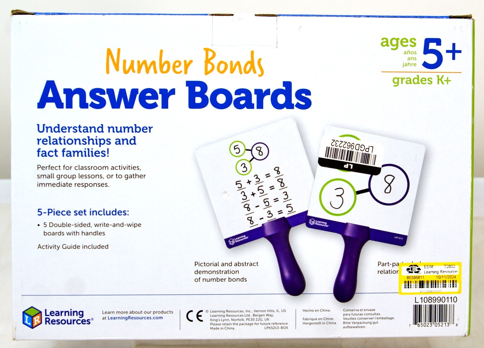 Learning Resources LER5213 Double-sided Number Bonds Write-and-Wipe NIB 91
