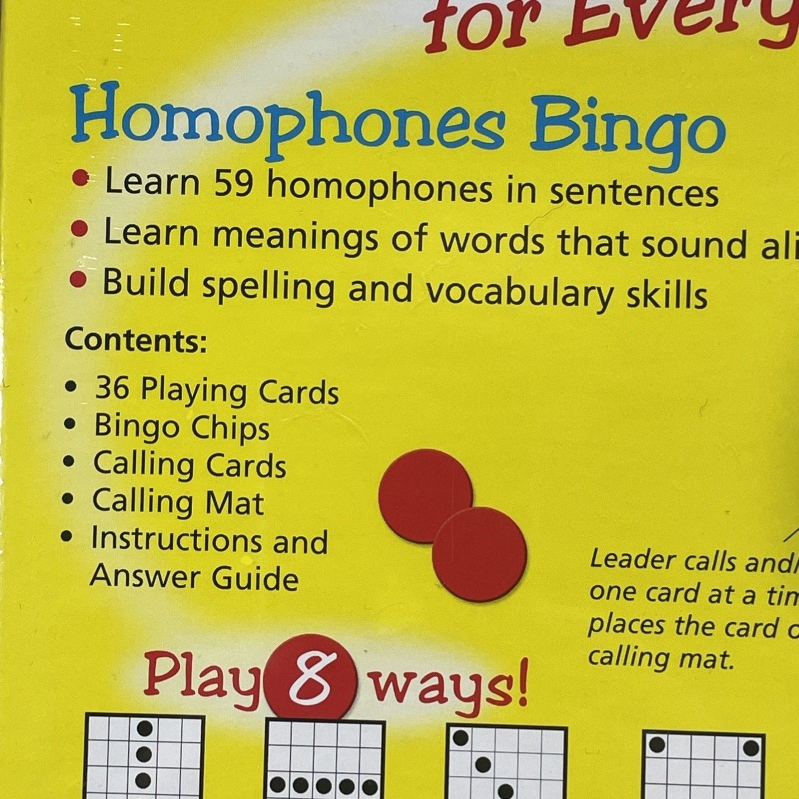 Lakeshore Bingo Homophones Ages 9 & Up NEW Sealed 3 to 36 Players