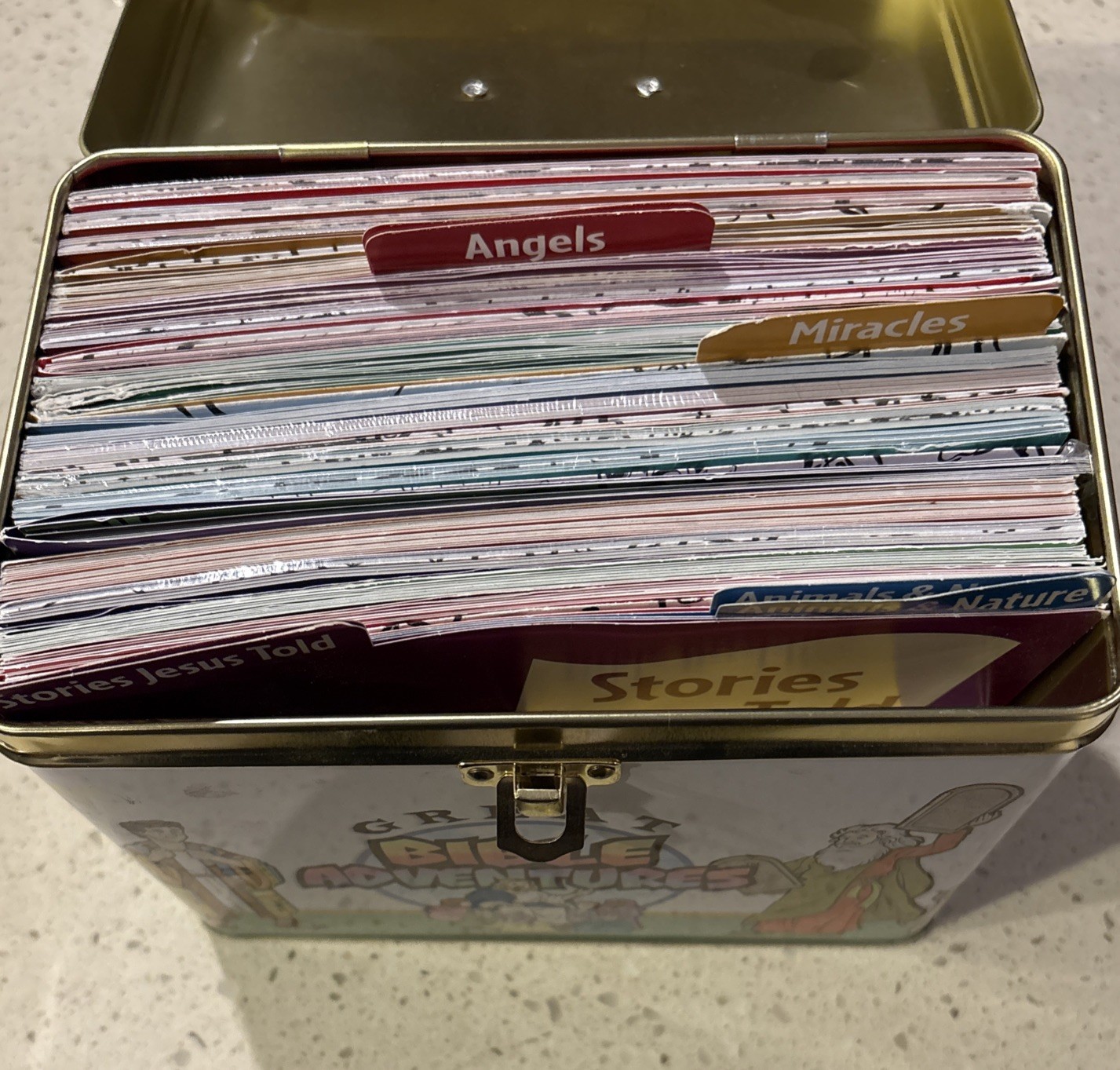 Great Bible Adventures Tin Box w/ Bible Fun Cards Sunday School Some Sealed