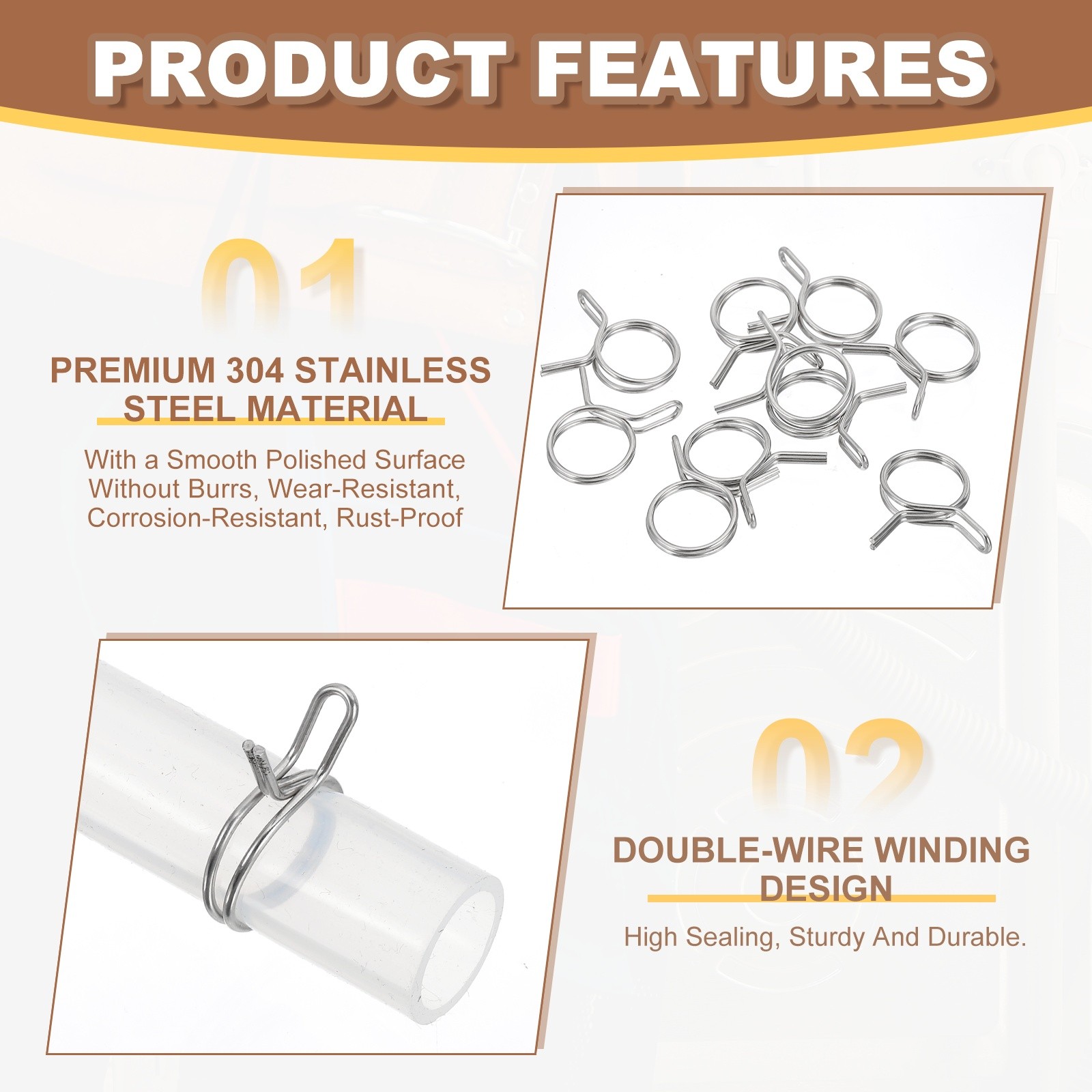 32 Pcs Double Wire Spring Hose Clamp for 11-11.4mm OD 0.39″(10mm) ID Silver