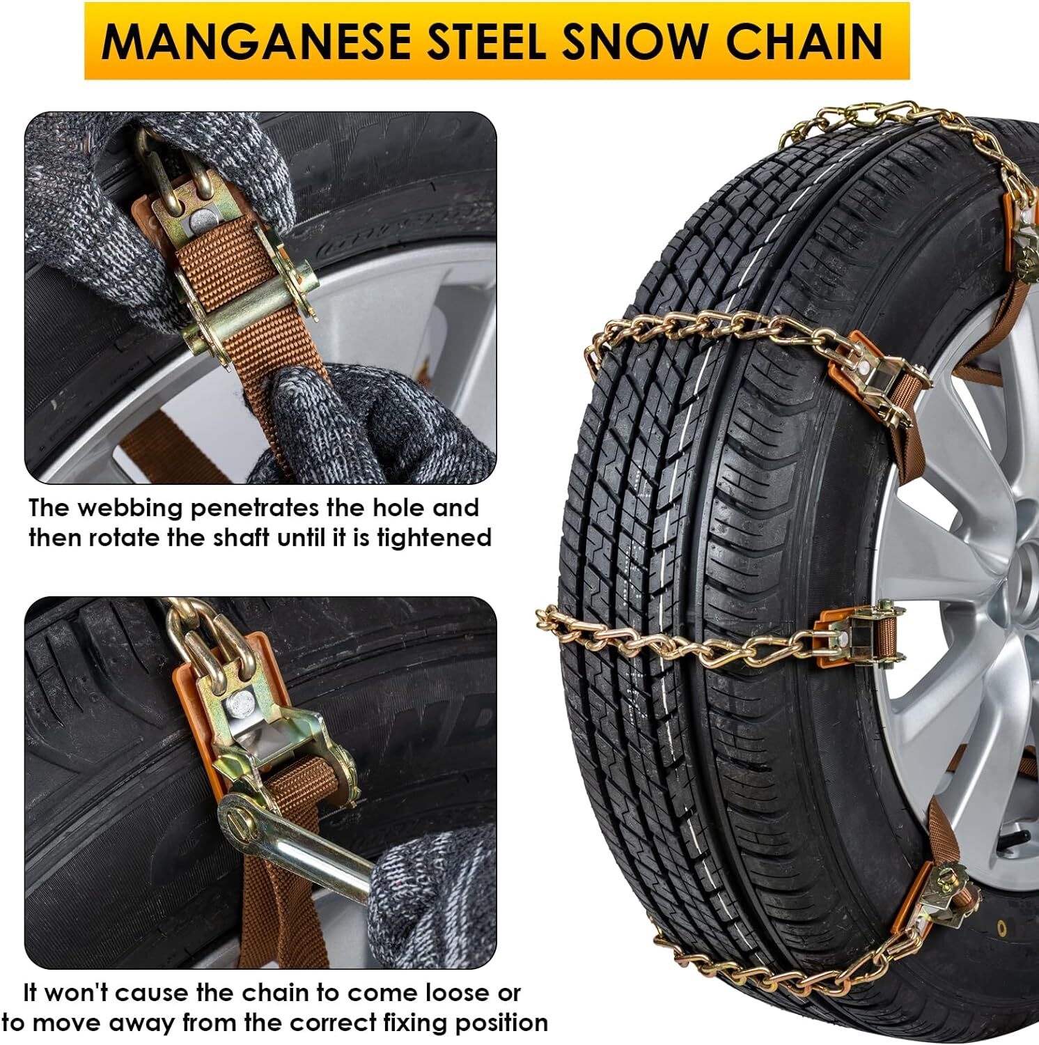 Qoosea Snow Chains Tire Chains for Car Trucks 8 Pieces Universal Thickened