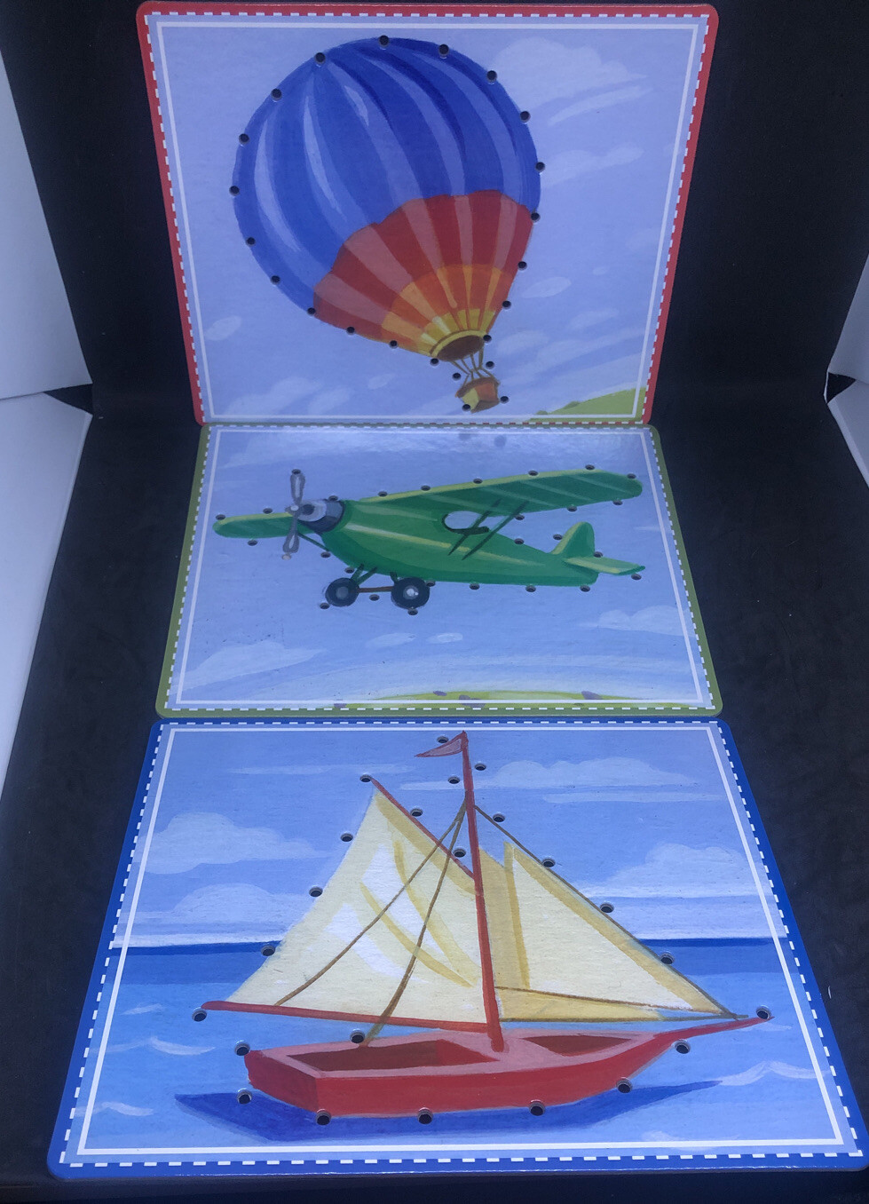 Pottery Barn Kids Lacing Cards With Laces Fine Motor Skills Transportation EUC