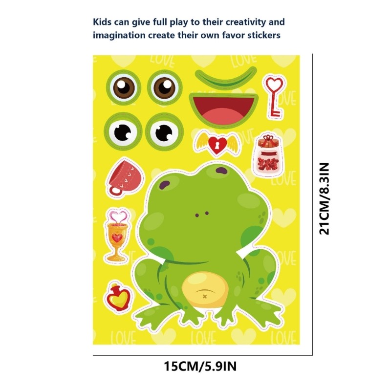 16x Cartoon Animal Theme Face Stickers DIY Puzzle Kids Boys Girls Gifts