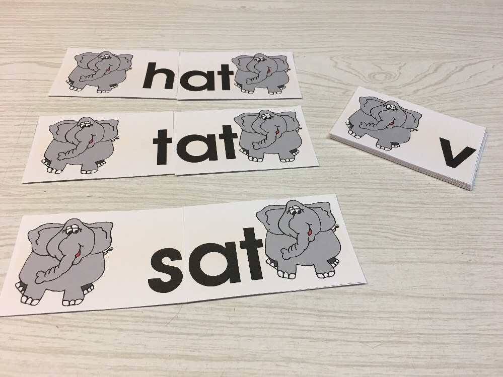 Elephant – Add a sound “at” Words Building Game – Laminated Activity Cards