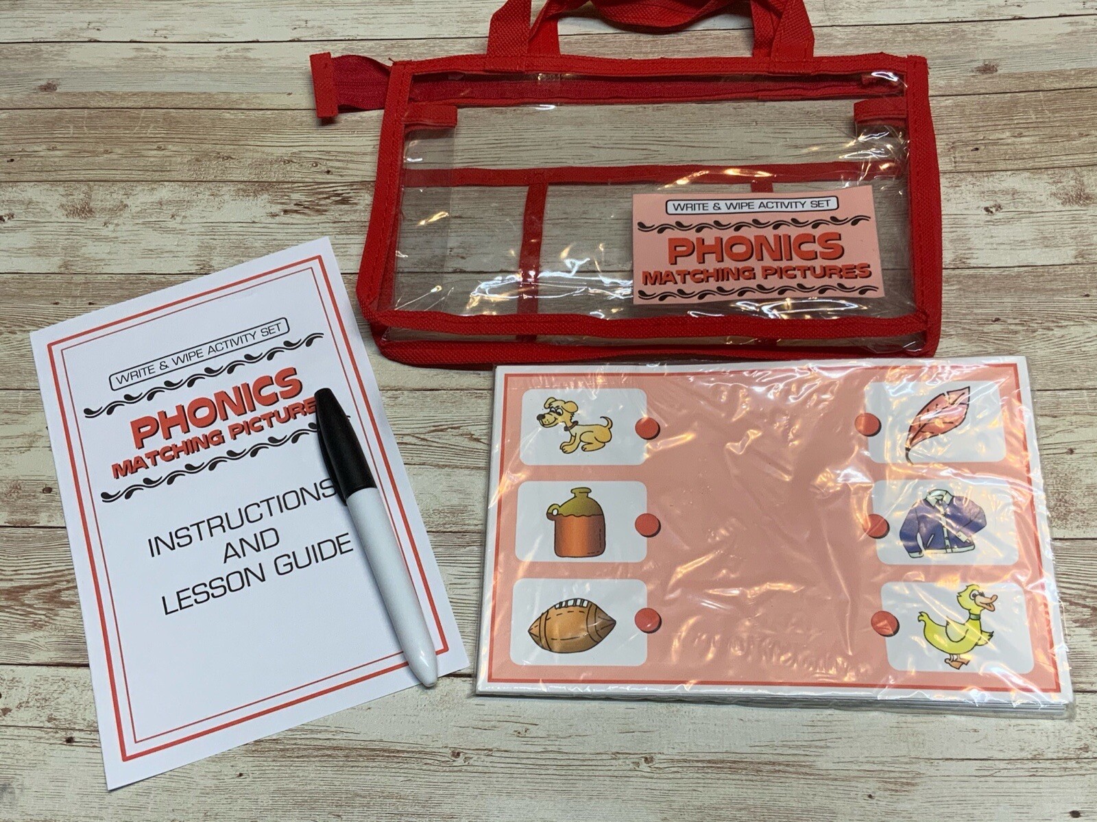 Write & Wipe Activity Set – Phonics Matching Pictures – Learning Center