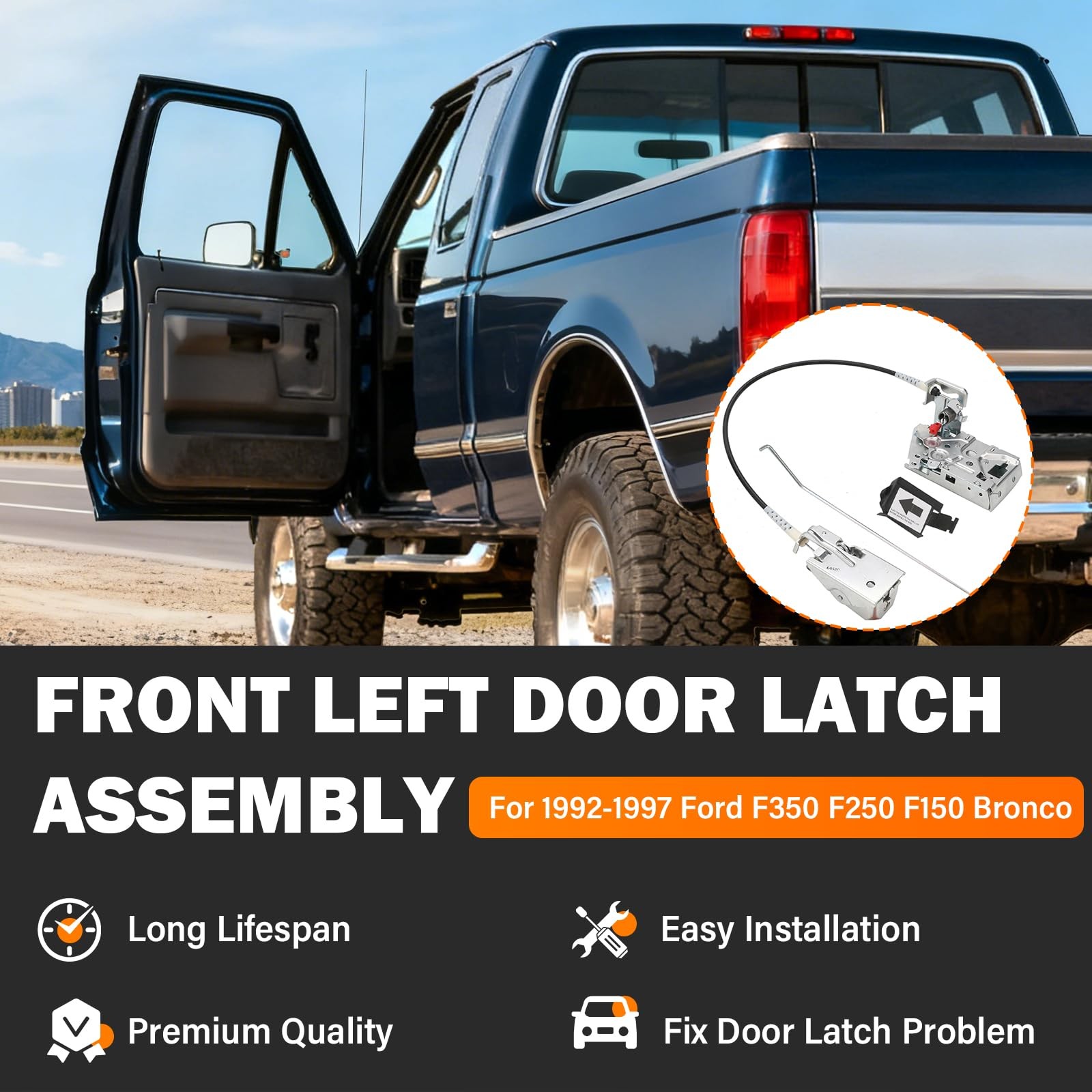 Front Left Driver Side Door Latch Lock Assembly – Side, Black