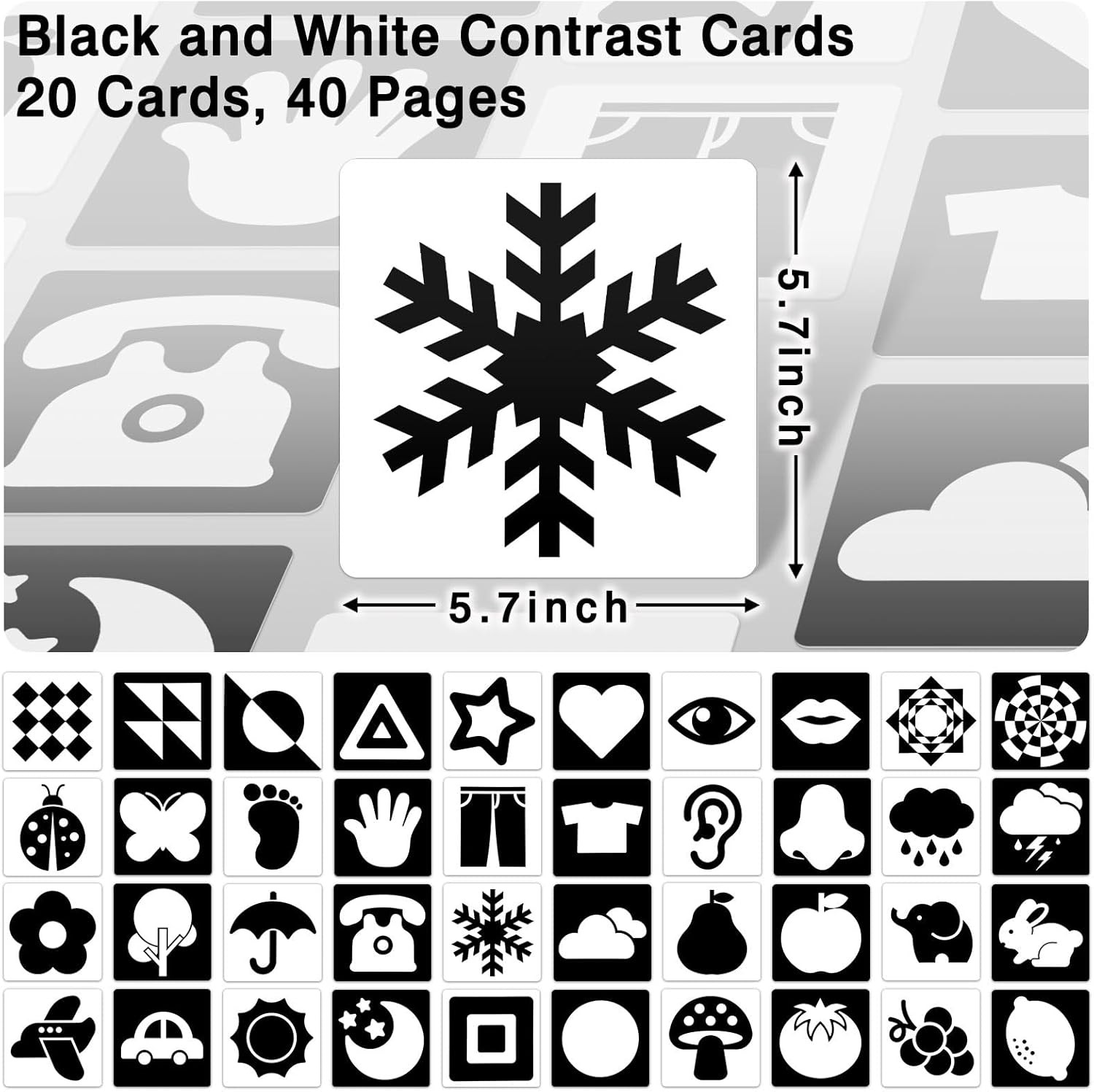 High Contrast Baby Cards for Infants, Black and White Baby Cards High Contrast B