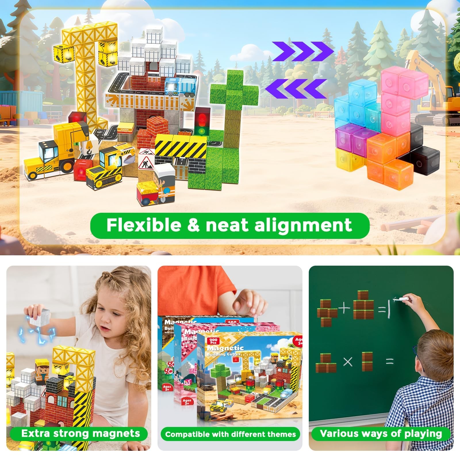 200PCS Light Up Magnetic Blocks – Magnet Building Blocks, Stacking Magent Cub…