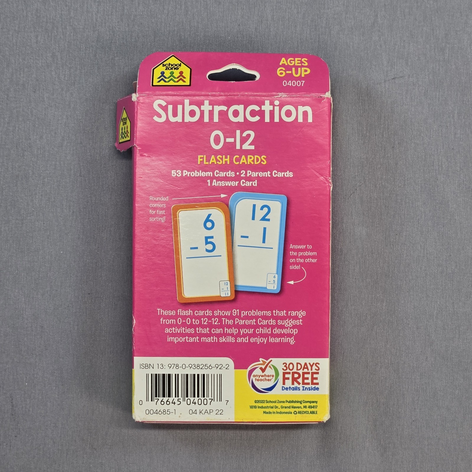 School Zone Division, Multiplication, Addition, Subtraction 0-12 Flash Cards