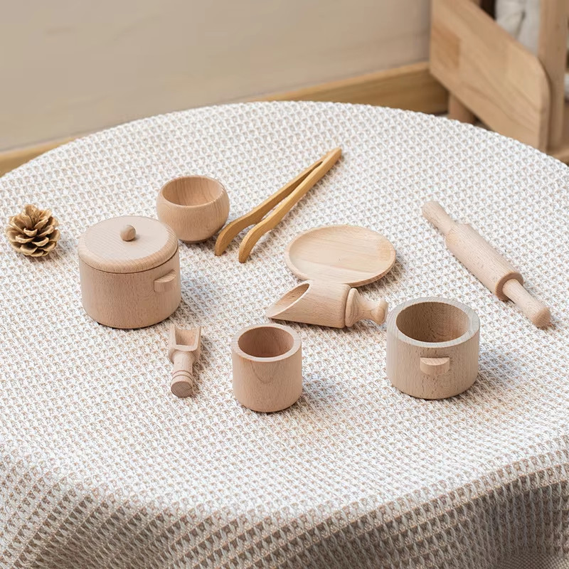 Wooden Tea Set Toy Kitchen Pretend Play Montessori Sensory Puzzle Game For Kids