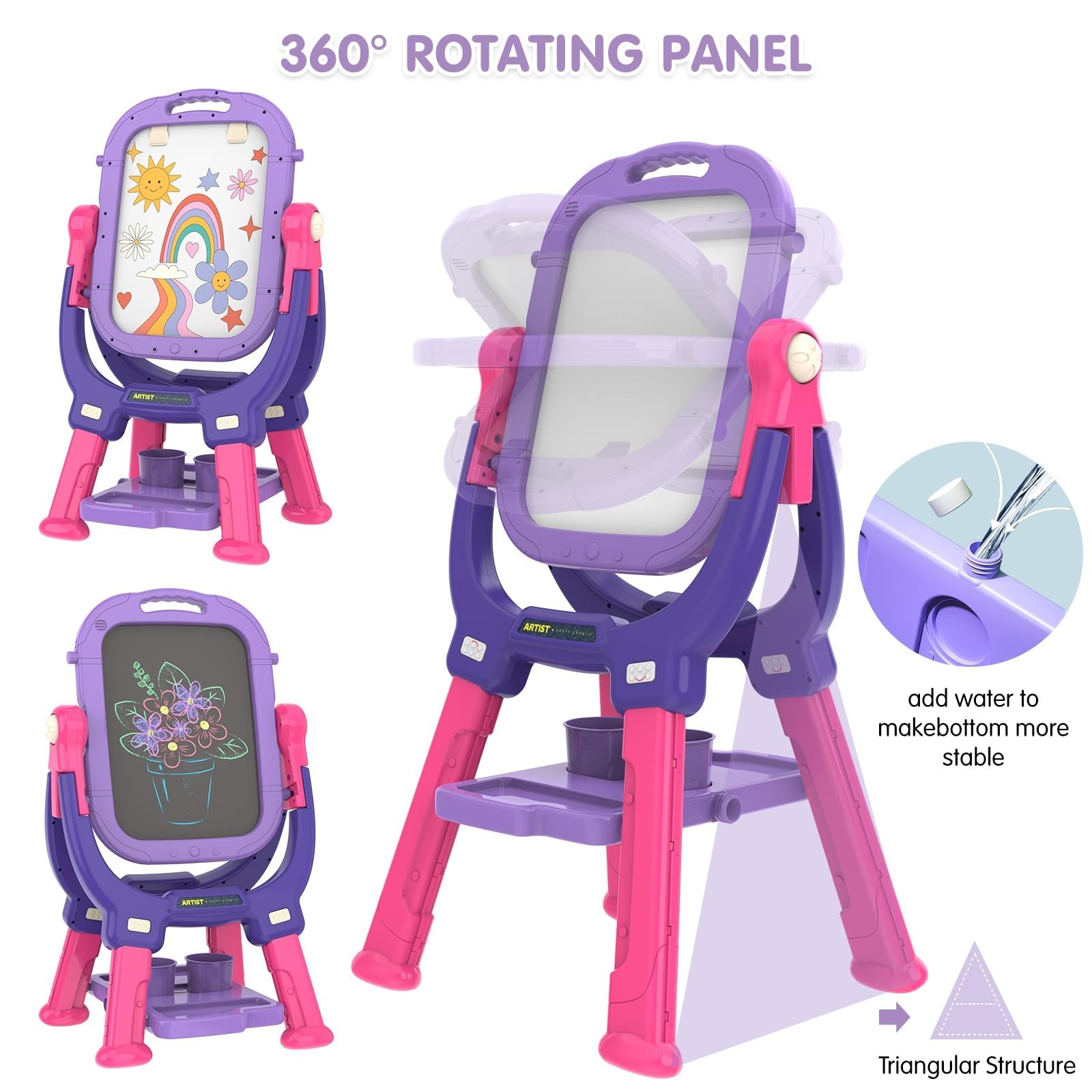 Easel for Kids, Toddler Art Easel Adjustable Standing, Magnetic Double Sided …