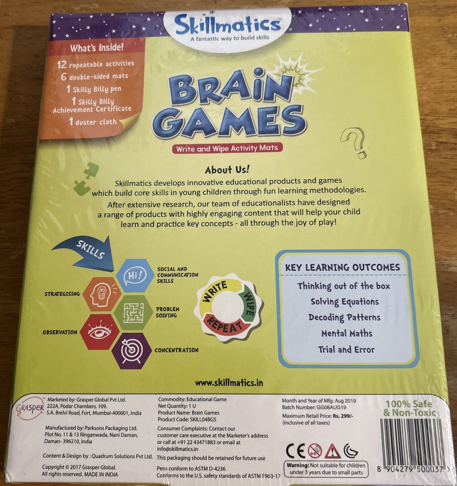 Skillmatics Brain Games Write Wipe Activity Mats 6+ yrs Patterns Math Equations