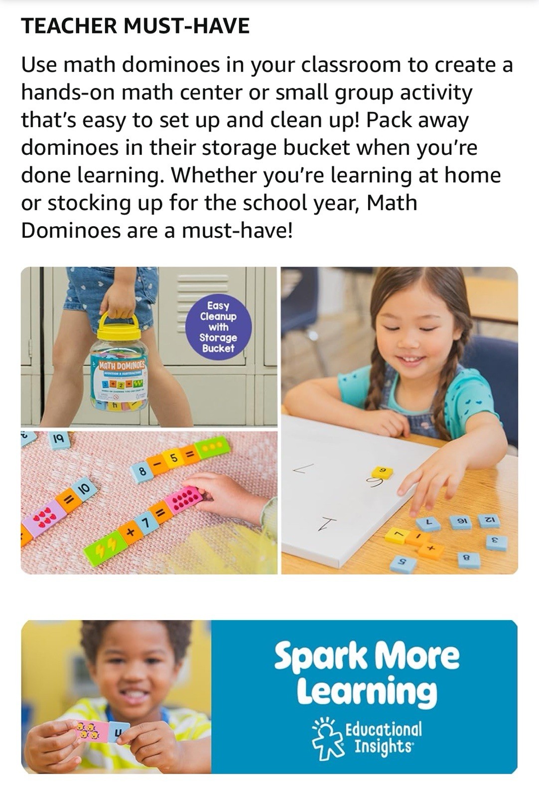 Educational Insights -60 Symbol & 40 Pictures Math Dominoes Add & Subtraction