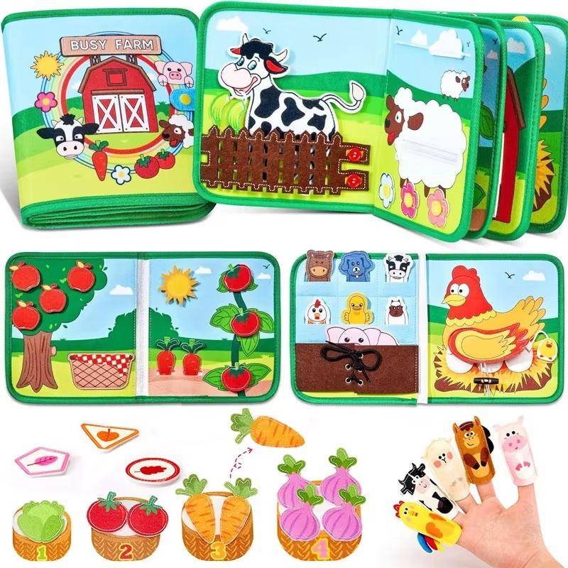 Montessori Busy Cloth Book Toddlers Farm Animal Story Felt Preschool Learning Fi