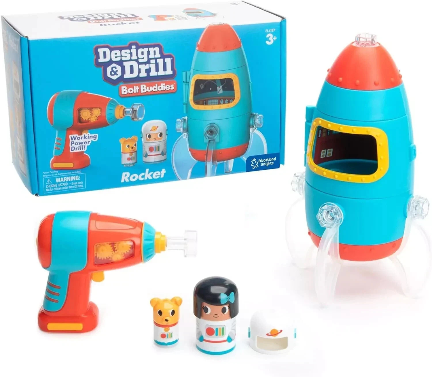 Educational Insights Design & Drill Bolt Buddies Rocket Take Apart Toy new