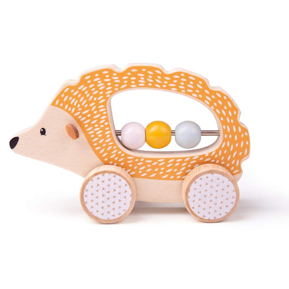 Bigjigs Toys Wooden Push Along Hedgehog – Sustainably-Made Animal Car Toy With W