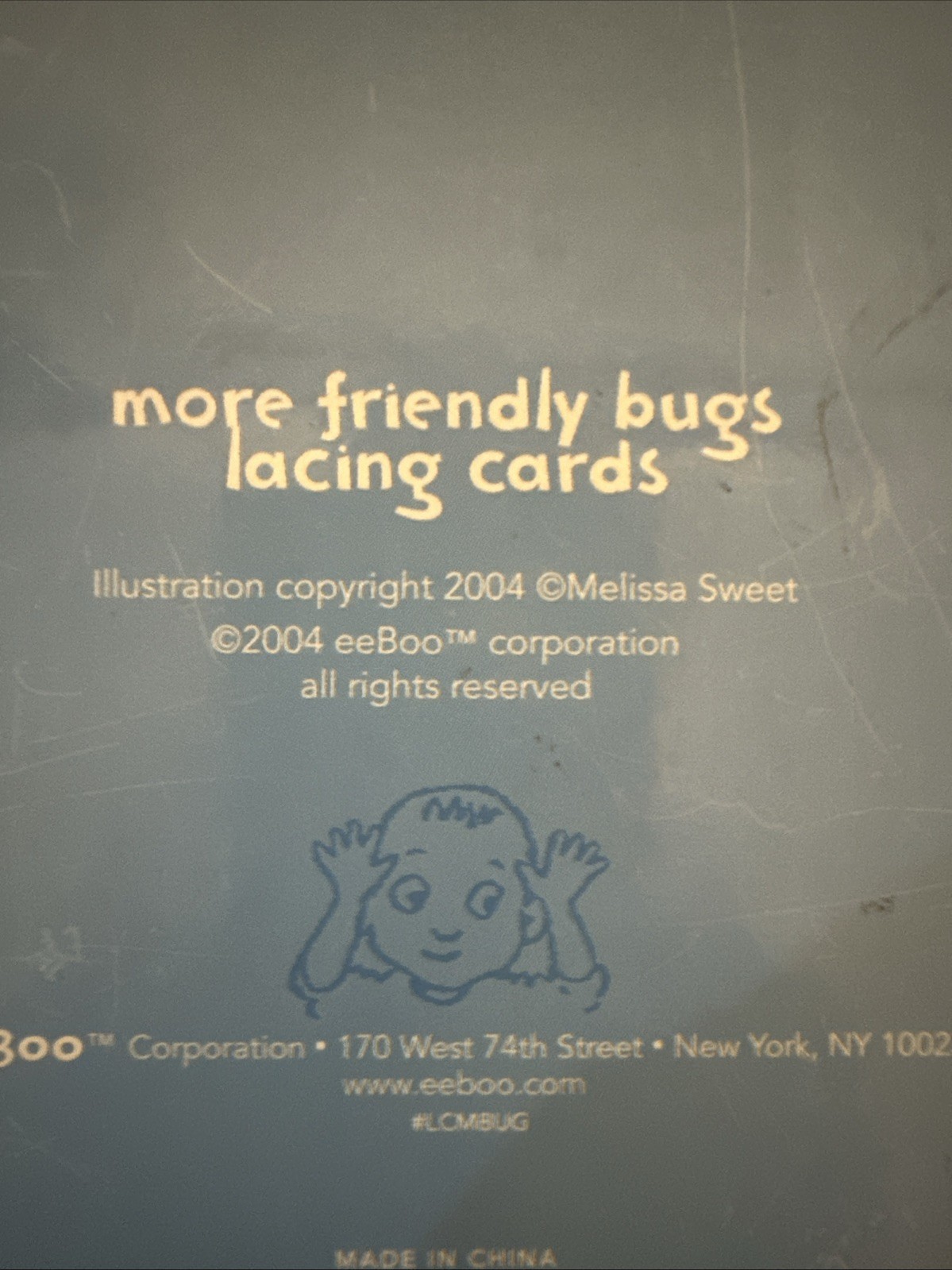 Vintage 2004 eeBoo More Friendly Bugs Lacing Sewing Cards 5 Cards & Laces