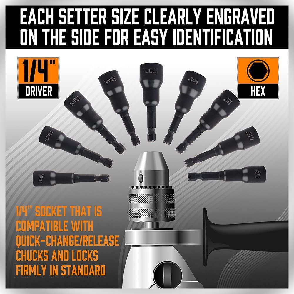 12-Piece Magnetic Nut Driver Set – Premium Impact Power Hex Nut Driver Drill Bit