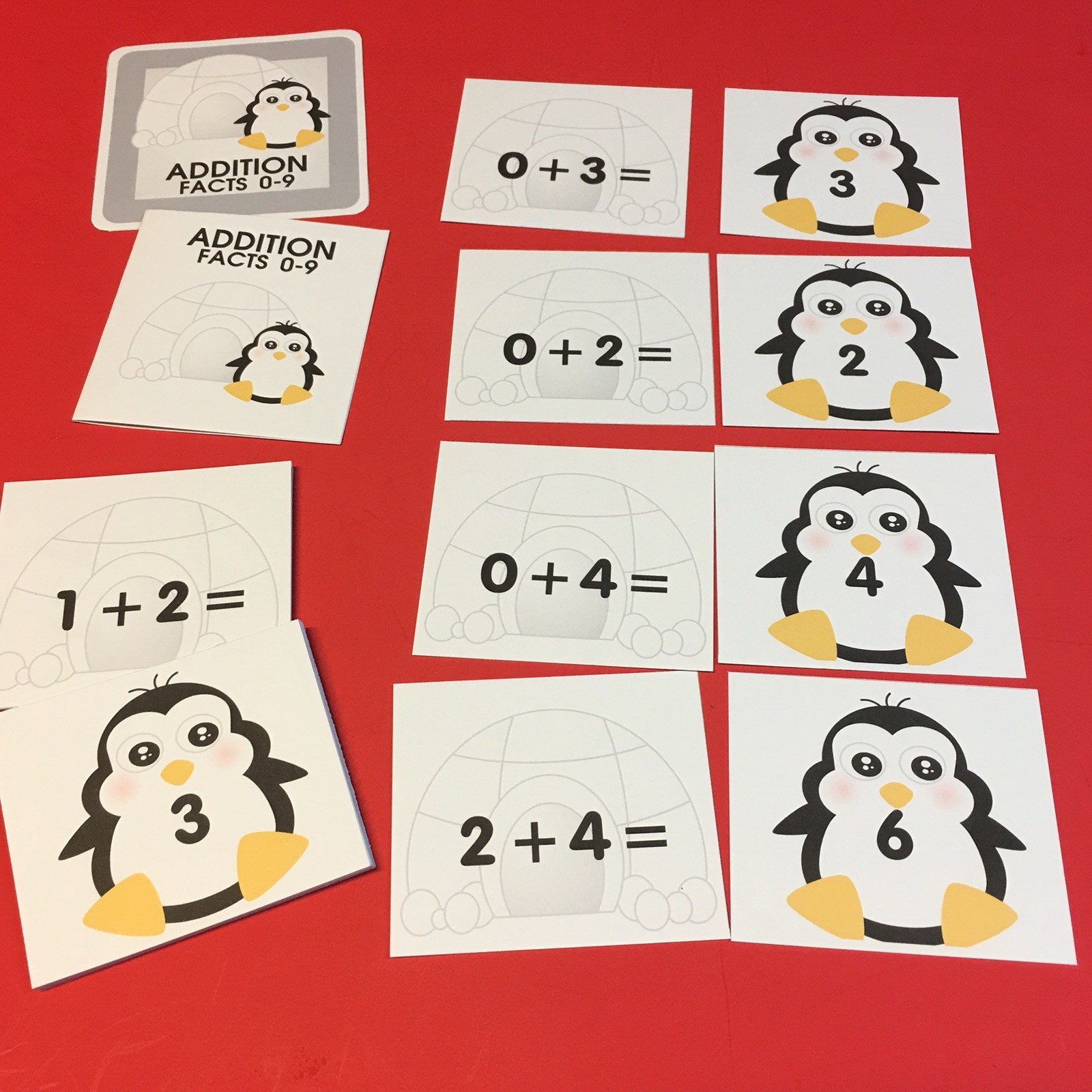 PENGUIN – Addition Facts 0-9 Matching Game 48 Cards