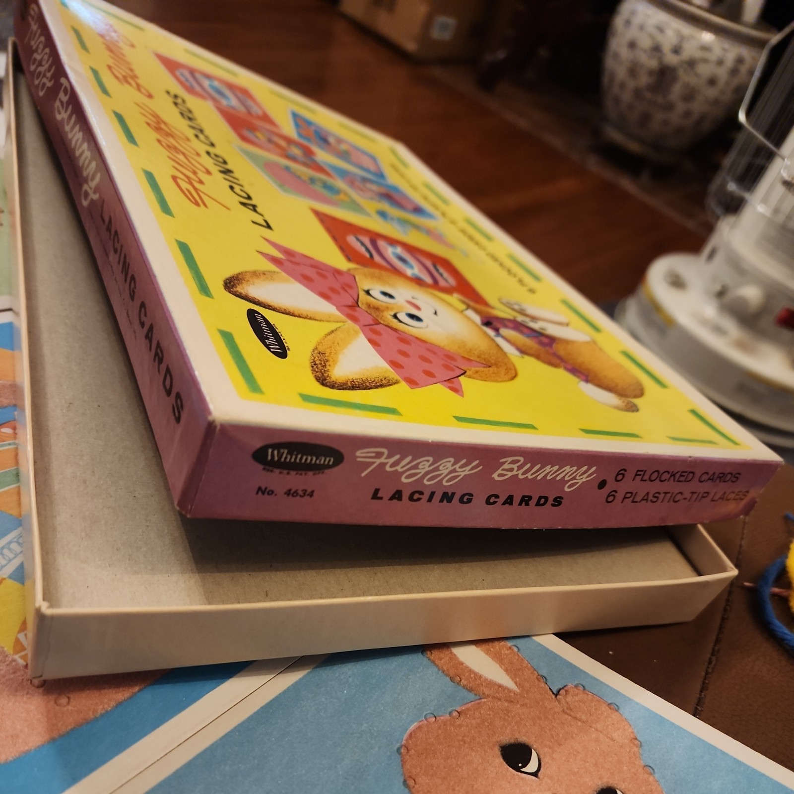 NEW Vintage Whitman Fuzzy Bunny Flocked Lacing Cards 1966 Easter no.4634