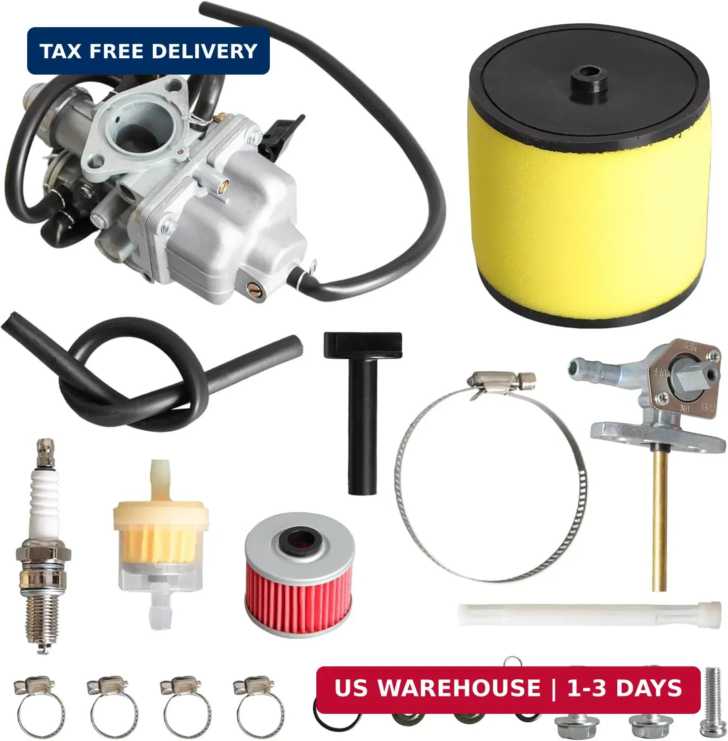 Carburetor Kit with Fuel Tank Petcock Valve Set Fit for Honda TRX250 TRX250TE TR