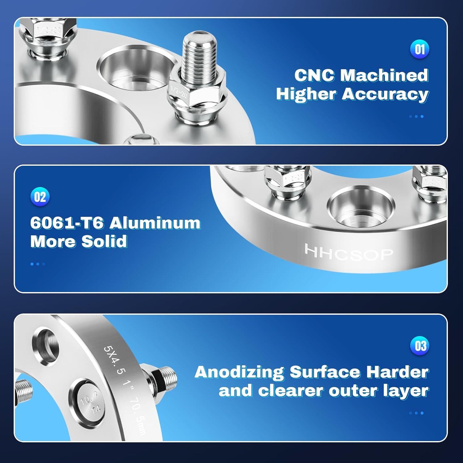 HHCSOP 5×4.5 1″ Wheel Spacers, 4PCS 5×114.3mm Wheel Adapters with 1/2″-20 Studs